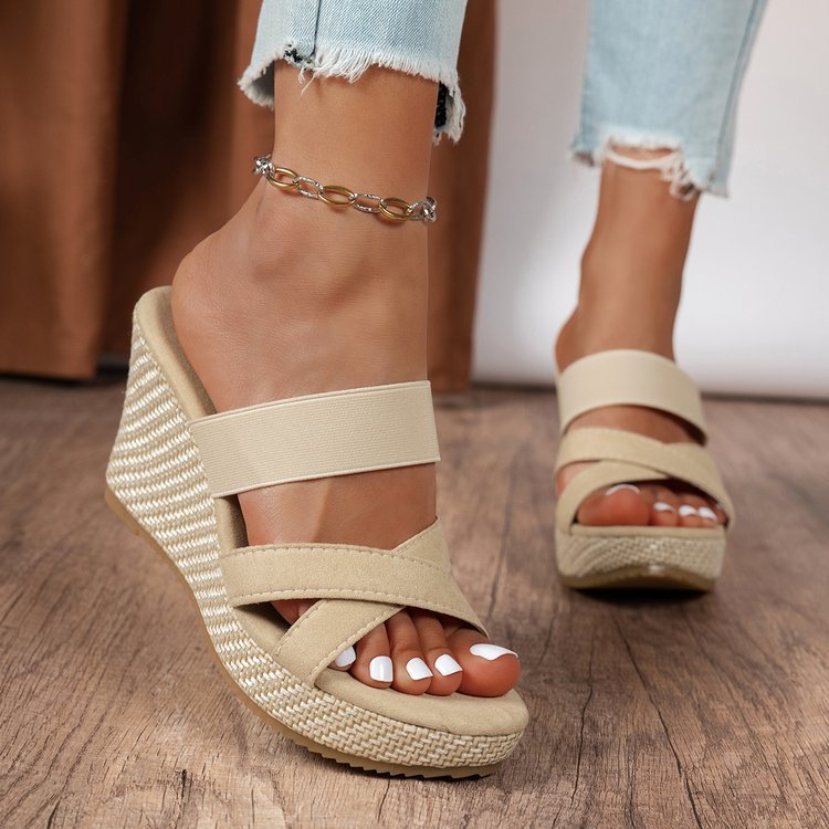 Damen Elegante Keil-Sandalen mit breiten Riemen EB