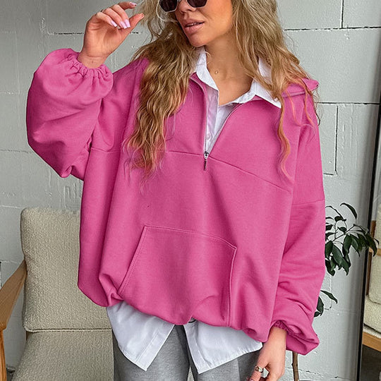 Damen lässiger Oversized-Pullover mit Stehkragen EB