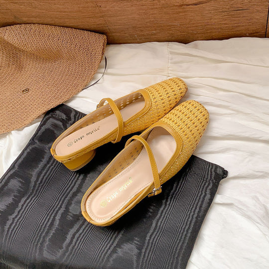 Damen elegante und luftige Slingback-Pantoletten mit dekorativem Flecht-Design EB