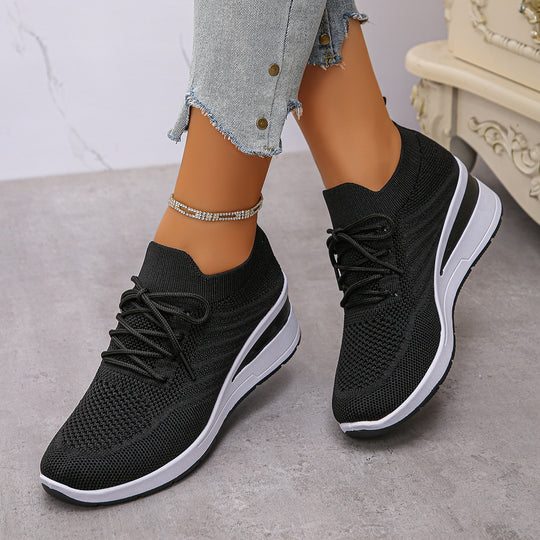 Damen Sportliche Wedge-Sneaker mit atmungsaktivem Mesh-Obermaterial und rutschfester Sohle EB