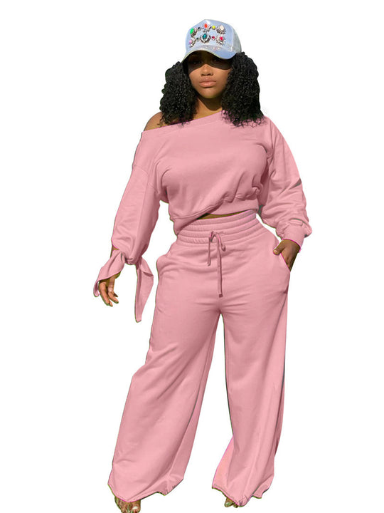 Damen Lässiges Two-Piece Set mit weitem Schnitt und Schulterfreiem Design EB