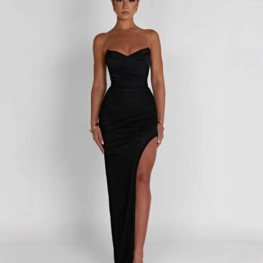 Damen Elegantes Maxikleid mit schmalem Schnitt und sexy Schlitzdesign EB