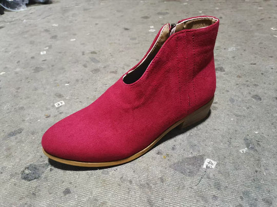Damen nan knöchelhohe Stiefelette mit V-Ausschnitt, weichem Obermaterial und leichtem Holzblockabsatz EB