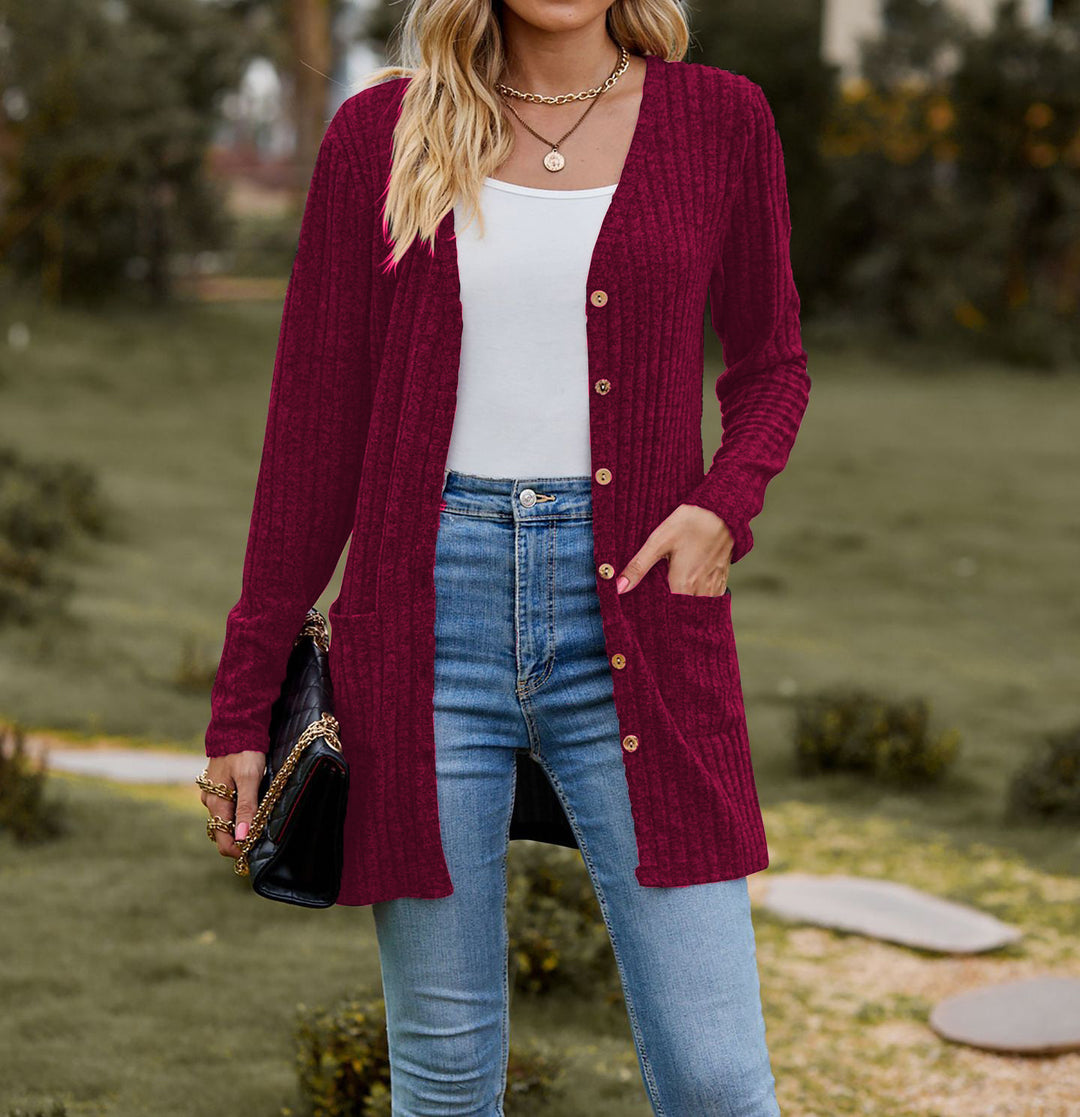 Damen Strickjacke mit langen Ärmeln und praktischen Taschen EB