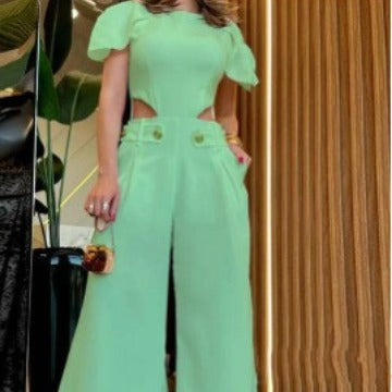 Damen Eleganter Jumpsuit mit Schnittdetails und weich fließenden Hosenbeinen EB