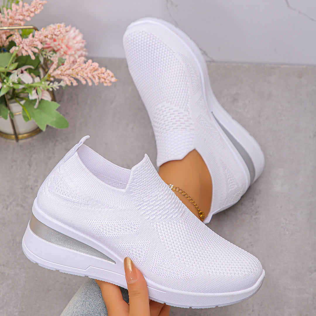 Damen Komfortable Wedge-Sneaker aus atmungsaktivem Strickmaterial EB
