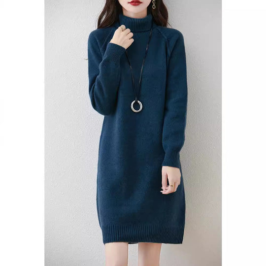 Damen Strickkleid mit hohem Kragen und schmalem Schnitt EB