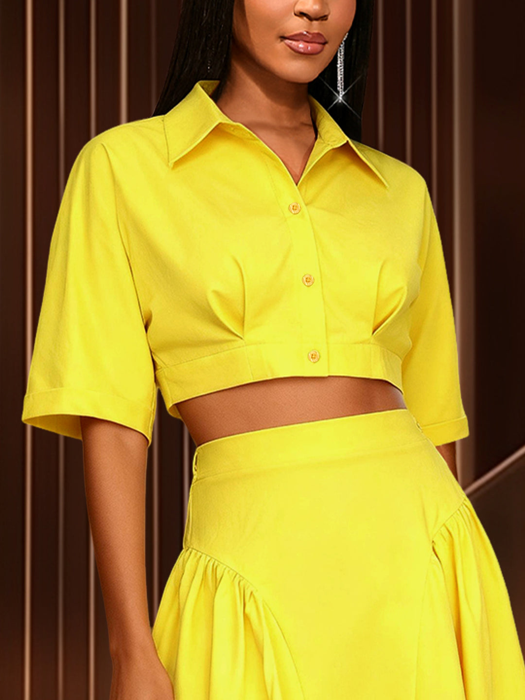 Damen Elegante Zweiteilige Outfit mit cropped Bluse und schwingendem Rock EB