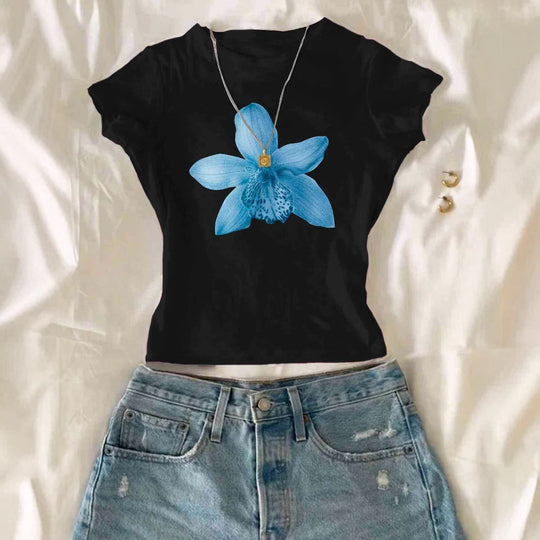 Damen Crop-T-Shirt mit floralem Druck und lässigem Schnitt EB