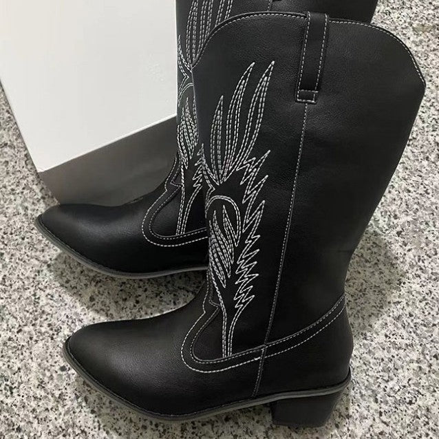 Damen Cowboy-Stiefel mit hohem Absatz und kunstvollen Stickereien EB
