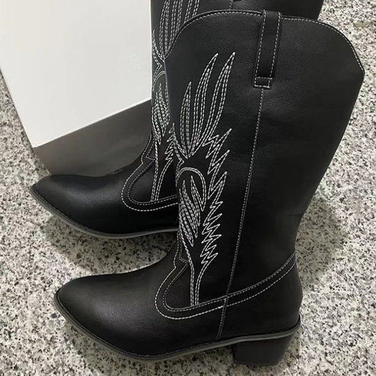 Damen Cowboy-Stiefel mit hohem Absatz und kunstvollen Stickereien EB