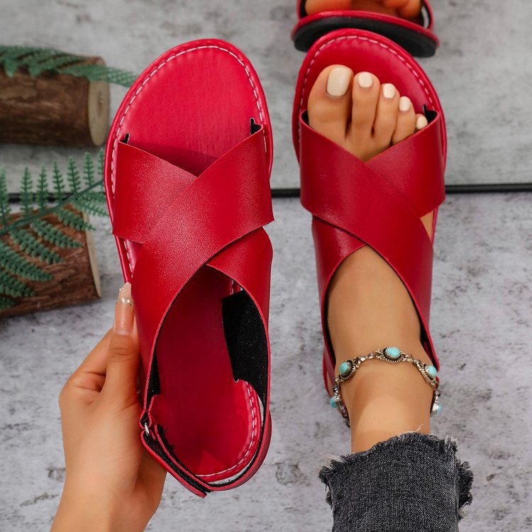 Damen  leichte Leder Sandalen mit gekreuzten Riemen und gepolsterter Laufsohle EB