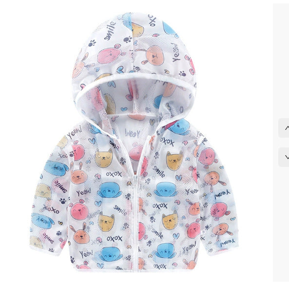 Unisex nan atmungsaktive Netz Kapuzen-Sonnenjacke für Säuglinge mit Reißverschluss und verspieltem Elefantenmotiv EB