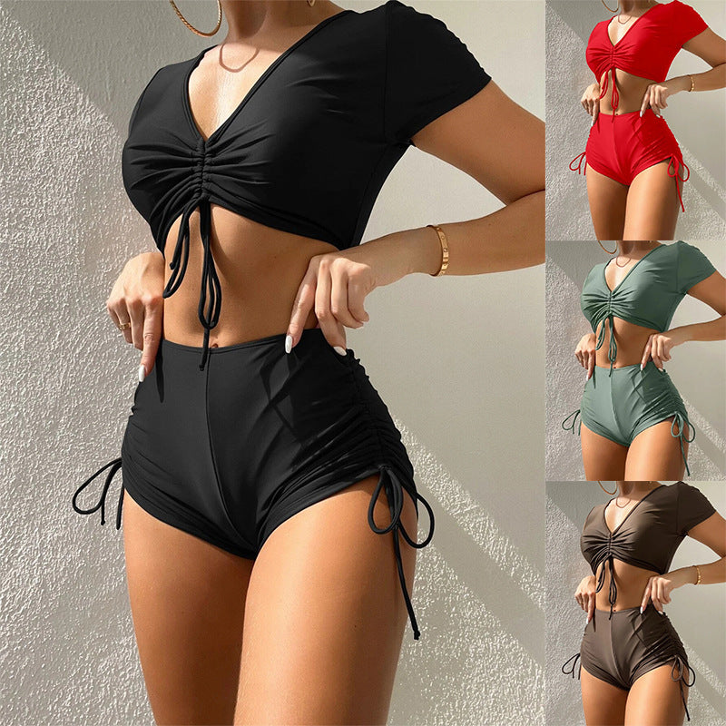 Damen Sportliches Crop-Top und Hochtaillierte Shorts EB