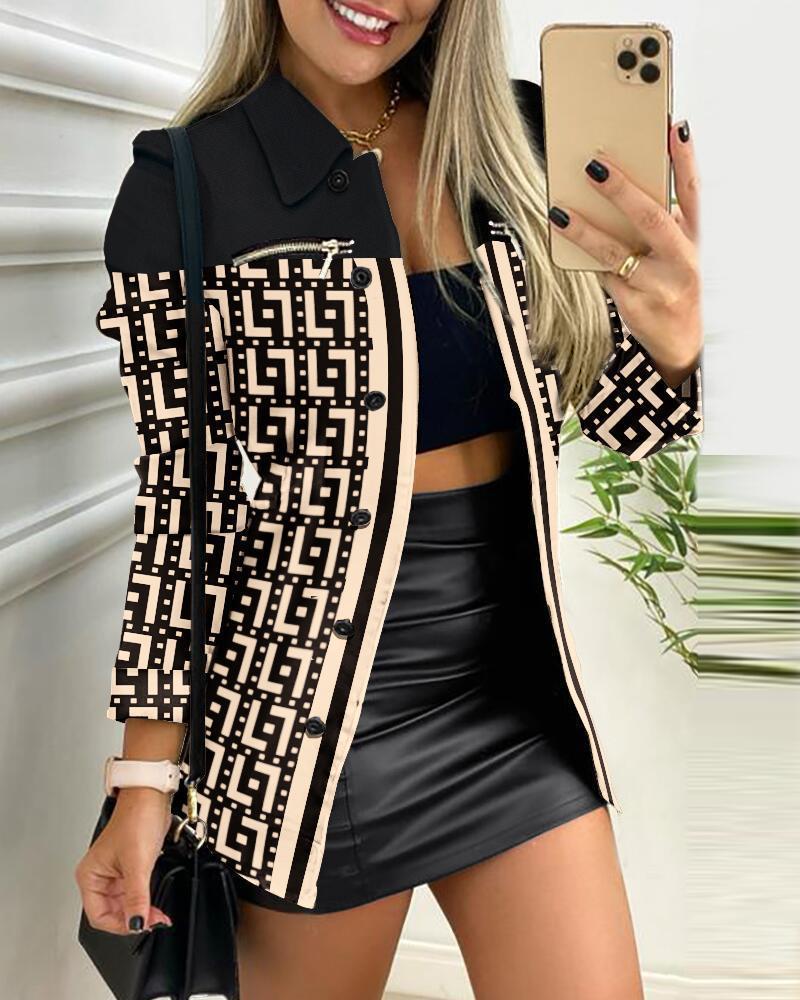Damen nan karierter Longblazer im Shacket-Stil mit dekorativen Reißverschlüssen EB