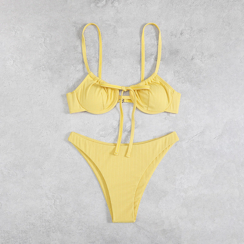 Damen Hochschnittiger Bikini mit modischem Rüschendesign und verstellbaren Trägern EB