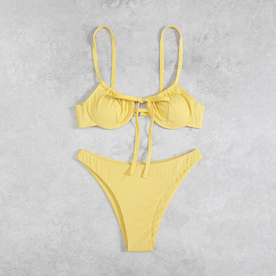 Damen Hochschnittiger Bikini mit modischem Rüschendesign und verstellbaren Trägern EB