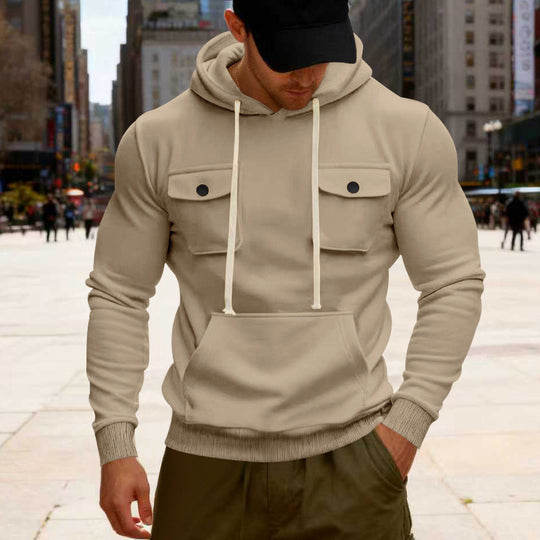 Herren Kapuzenpullover mit Brustklappentasche, Kängurutasche & Rippbündchen EB