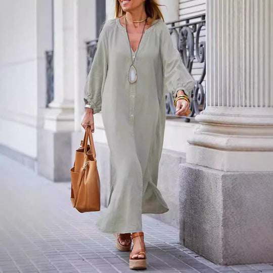 Damen Maxikleid mit Knöpfen und eleganten Ärmeln EB