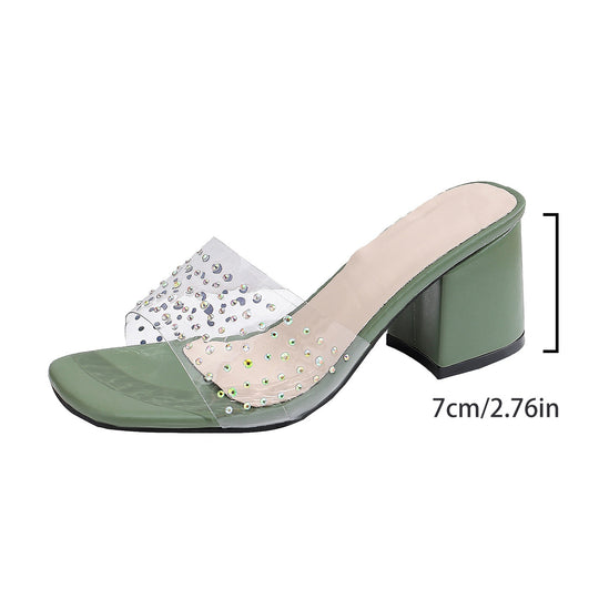 Damen Sandalen mit transparentem Riemchen und funkelnden Strass-Akzenten EB