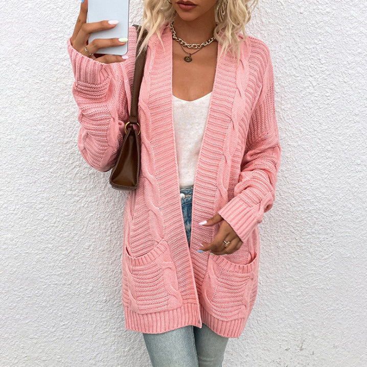 Damen Grobstrick-Cardigan mit großen Taschen und strukturiertem Design EB