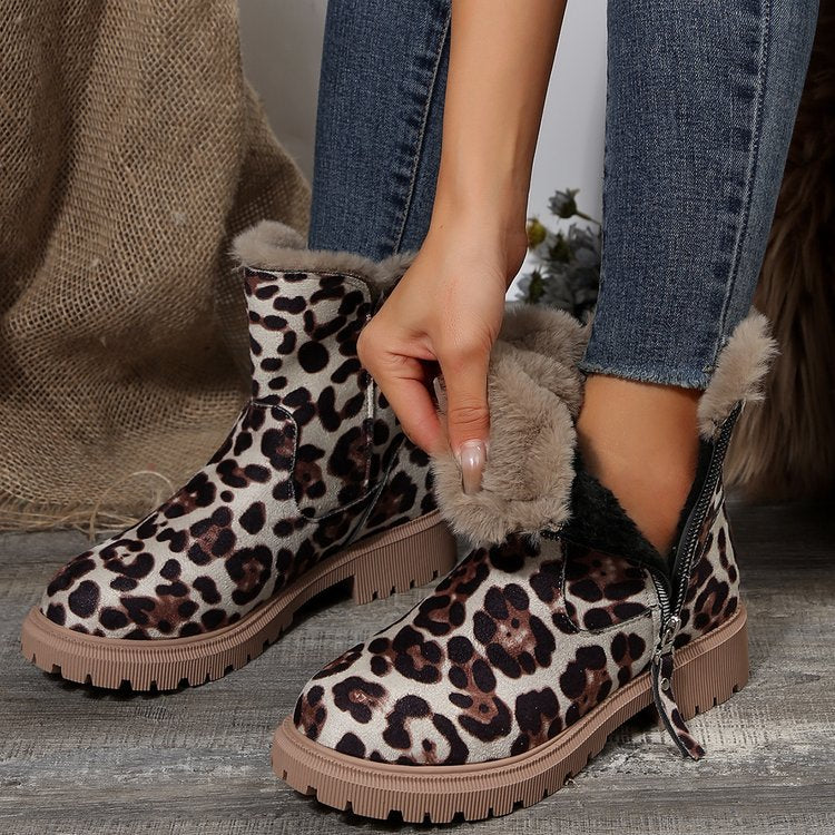 Damen  gefütterte Kurzstiefel aus Veloursoptik mit Teddy-Futter und seitlichem Reißverschluss EB