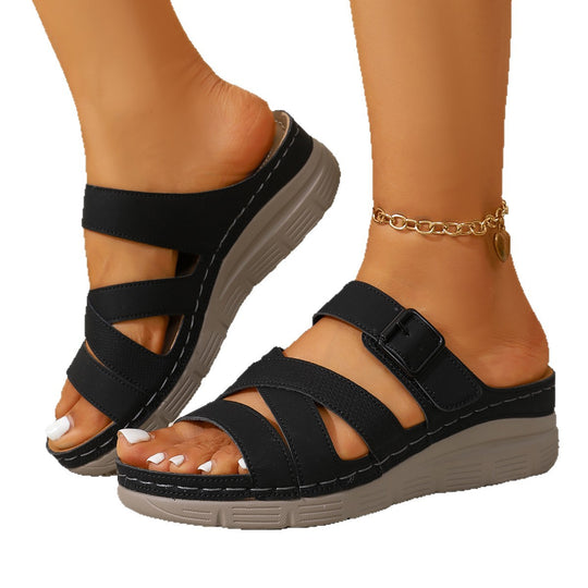 Damen komfortable Wedge-Pantoletten mit atmungsaktiver Sohle EB