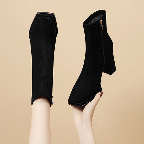 Damen stilvolle Stiefeletten mit Blockabsatz und Reißverschluss EB