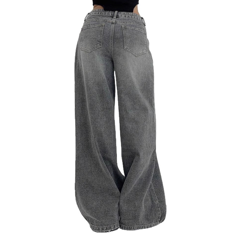 Damen Weite Jeans im lässigen Schnitt mit hohem Bund und modischen Steppnähten EB
