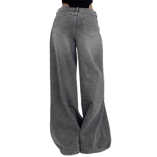 Damen Weite Jeans im lässigen Schnitt mit hohem Bund und modischen Steppnähten EB