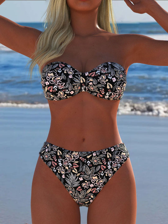 Damen Bikini-Set mit elegantem Strapless-Oberteil und hohem Taillenbund EB