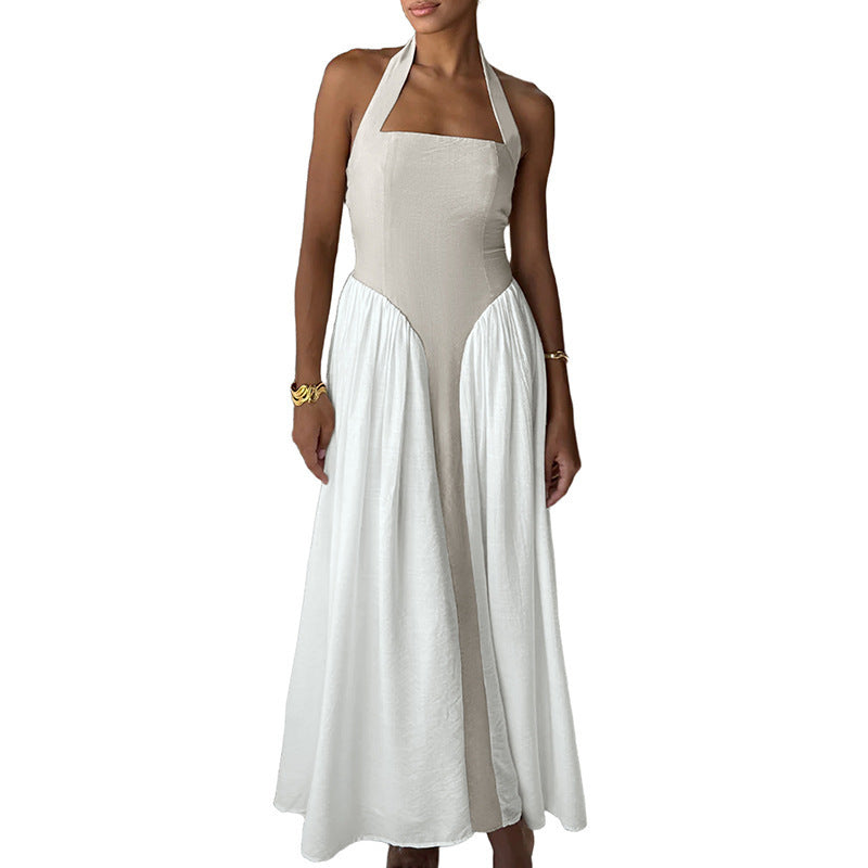 Damen Maxi-Kleid mit halterträger und eleganter Faltenoptik EB