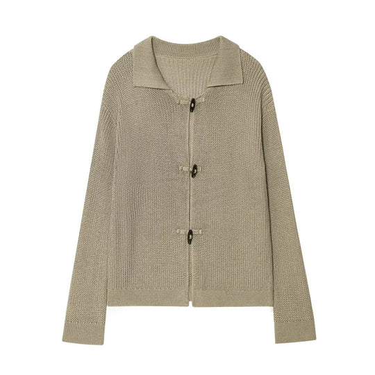 Damen geschnittene Strickjacke mit eleganten Knöpfen und strukturierter Oberfläche EB