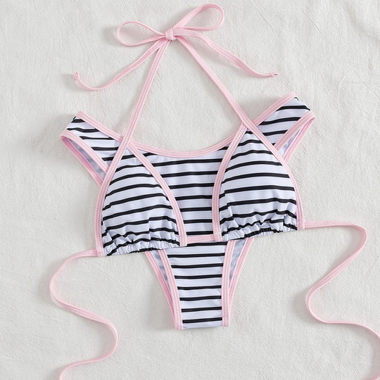 Damen Sportliches Bikini-Top mit Hochwertigem Streifen-Design EB