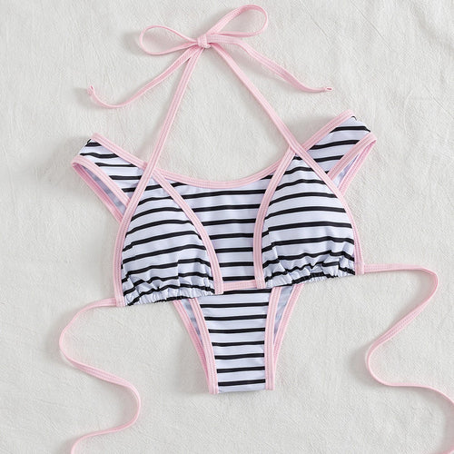 Damen Sportliches Bikini-Top mit Hochwertigem Streifen-Design EB