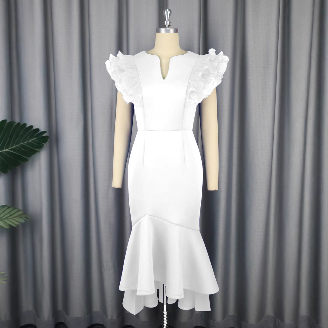 Damen figurbetontes Kleid mit voluminösen Rüschenärmel EB