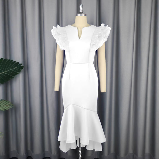 Damen figurbetontes Kleid mit voluminösen Rüschenärmel EB