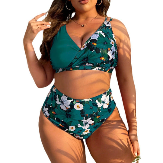 Damen Hochgeschnittenes Floral-Bikini-Set mit Wickeloberteil EB