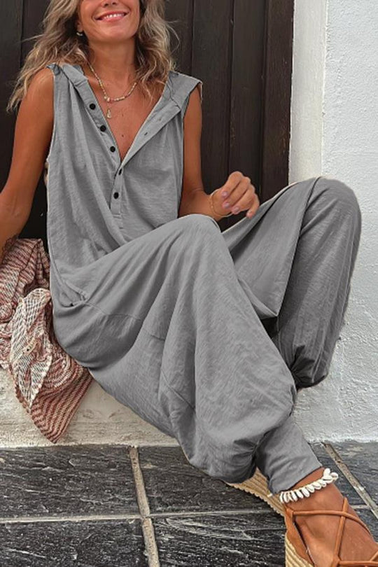 Damen Lässiger Jumpsuit mit Knopfverschluss und praktischen Seitentaschen EB