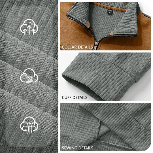 Herren Strickpullover mit Troyerkragen, Rippenstruktur und Ellbogen-Patches EB