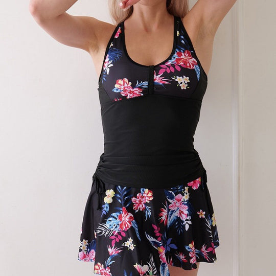 Damen Tankini-Set mit floralem Rock und figurformendem Oberteil EB