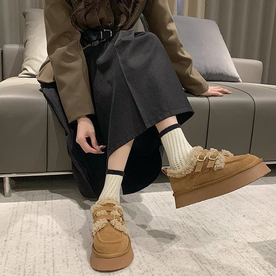 Damen kuschelige Plateau-Sneaker mit Schnallen EB