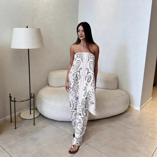 Damen lässiger Jumpsuit mit weitem Schnitt und stylischem Muster EB