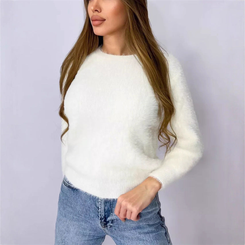 Damen Flauschiger Modischer Pullover EB