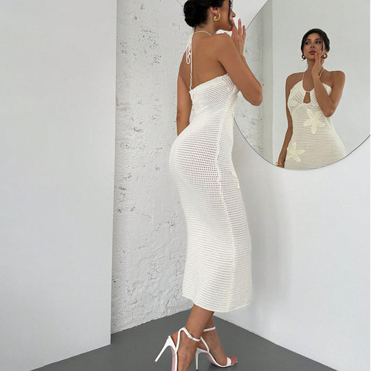 Damen Häkel-Maxikleid mit floralem Design EB