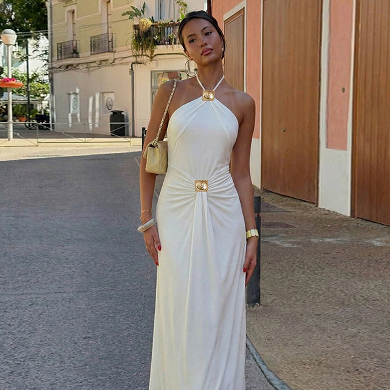 Damen Elegantes Maxikleid mit trendigem Halterdesign und tailliertem Schnitt EB