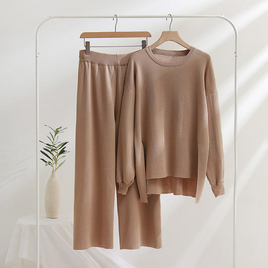 Damen lässiges Strickoberteil und Hose Set EB