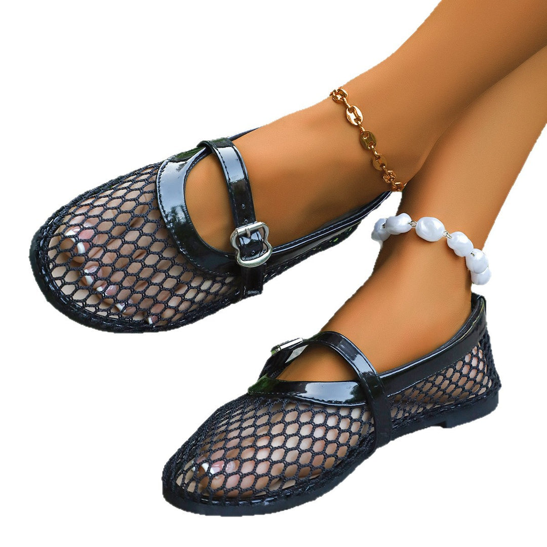 Damen Exklusive Ballerinas mit eleganten Netzdetails und modischem Schnallenverschluss EB