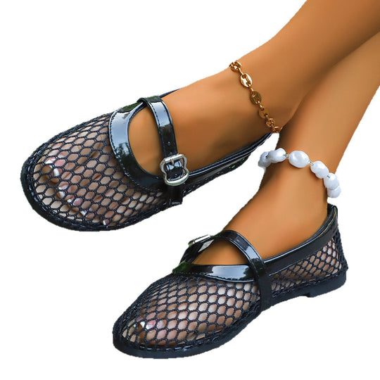 Damen Exklusive Ballerinas mit eleganten Netzdetails und modischem Schnallenverschluss EB