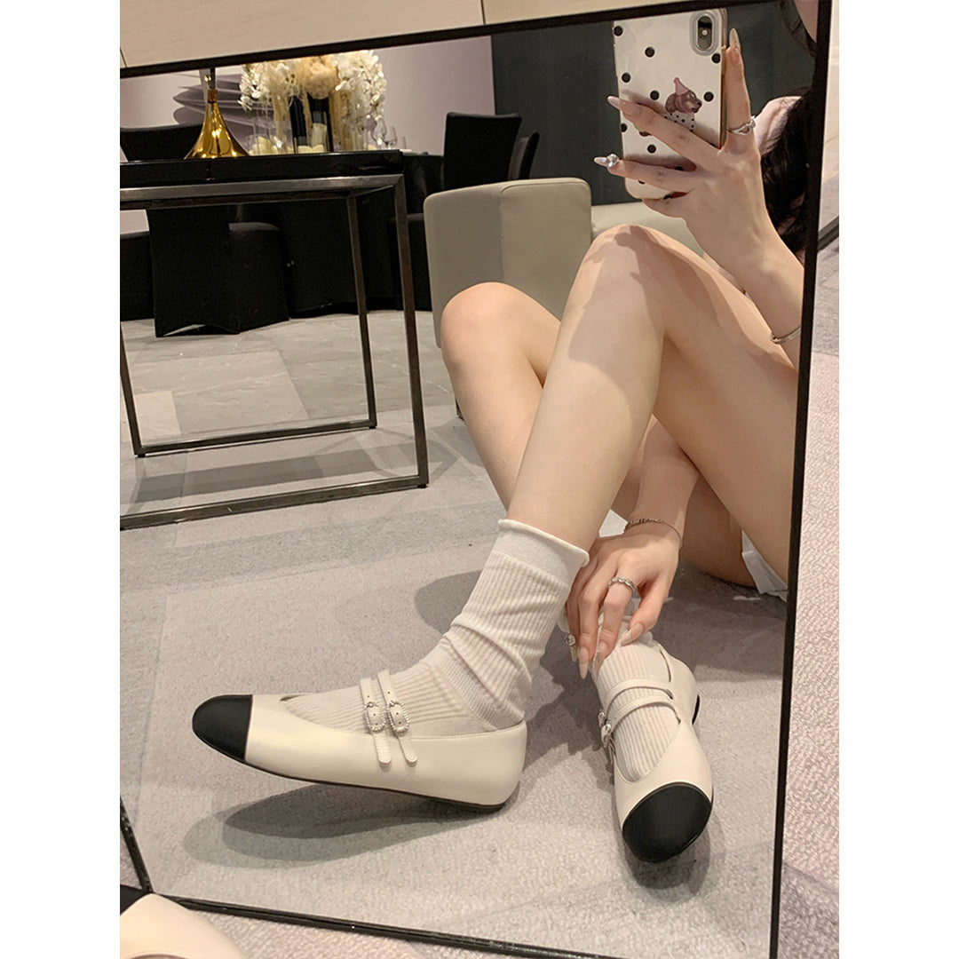 Damen Ballerinas mit doppeltem Riemen und eleganter Schnallenverzierung EB
